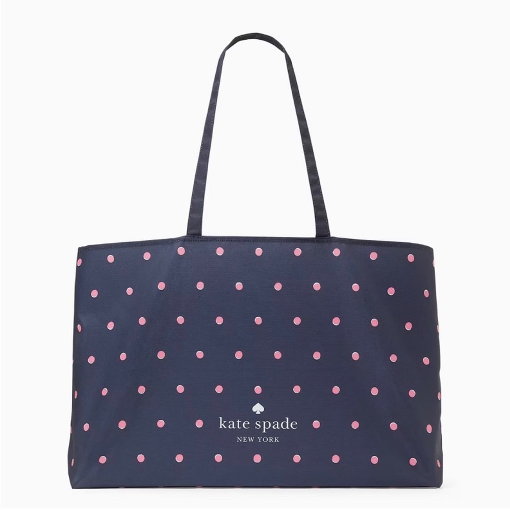 Kate Spade Lightweight Canvas Shopping Tote in Navy and Pink